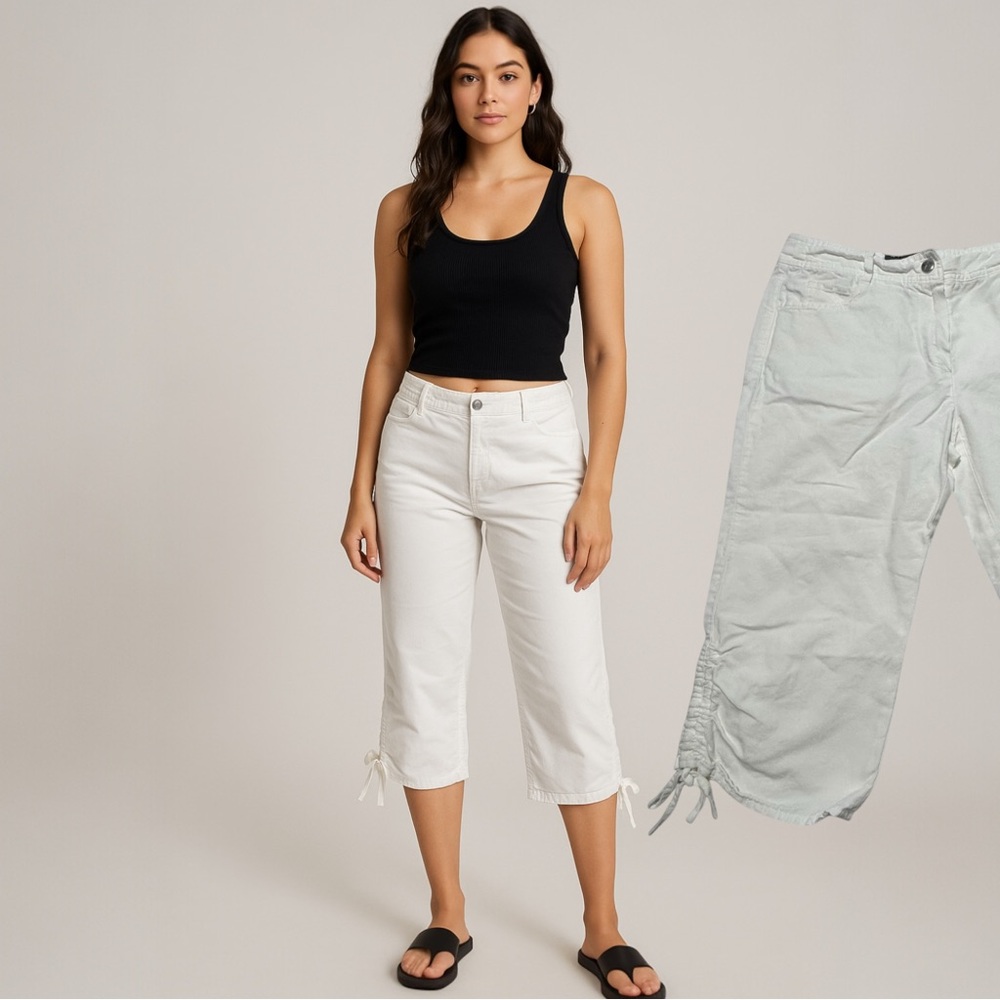 MaxMara Weekend White Cropped Pant Sz 2‎ Capri Linen Cotton Trousers Designer